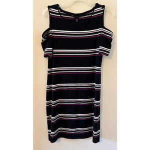 White House black market cold shoulder striped black dress, soft, summer, small